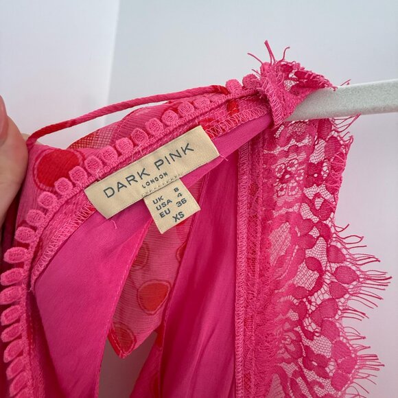 Dark Pink Ruffle Maxi Dress Pink Red Polka Dot - Picture 5 of 8